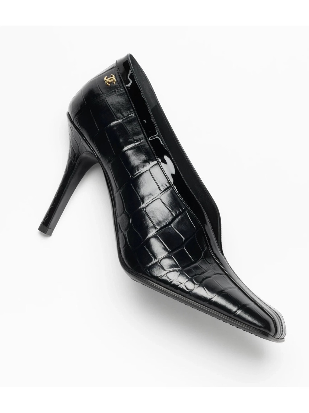 Chanel 26S Blazy Black Crocodile Croc Embossed Patent CC Gold Logo Heel Pump 39 - Picture 7 of 16